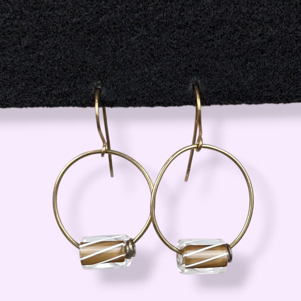 (2/$20) Brown & Clear Twisted Glass Beaded Earrings
